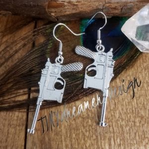 Silver Machine Gun Earrings Military ~2nd Amendment~ Gun Jewelry Gift ideas
